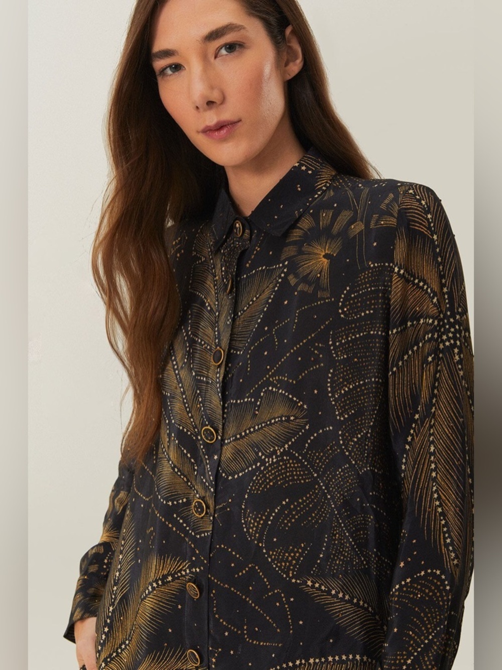 Farm Rio: Black Golden Foliage Pajama Shirt